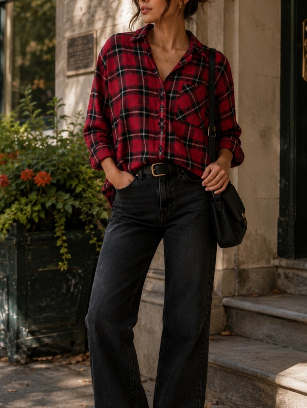 Wild Fable Boxy Plaid Button Down with Pockets